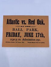 Antique 1887 Iowa Local Baseball Game Hand Bill Atlantic V. Red Oak June 17th picture