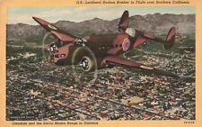 1942 Lockheed Bomber Airplane Over Glendale California Linen Aviation Postcard picture