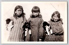 Artic Native Americans RPPC Real Photo Postcard Inuit Eskimo Girl Dog Puppy picture