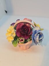 Staffordshire Floral Bone China Bouquet In Pink Basket. Dainty Flowers 4.5