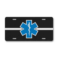 Reflective EMS License Plate - Star Of Life Thin White Line picture