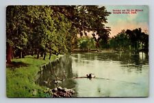 South Bend IN Indiana Scene On St Jo River Vintage Souvenir Postcard picture