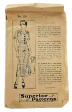 1930s Superior Sewing Pattern 154 Womens Shirtwaist Dress Size 40 Antique 6153 picture