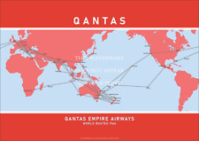 Qantas Empire Airways 1966 Map A1 Art Print – World Routes – 84 x 59 cm Poster picture