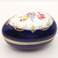 Cobalt Blue Floral Porcelain Egg with Floral Pattern & Gold Gilding KLM Germany picture