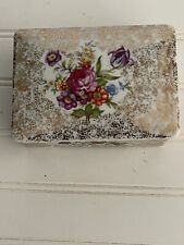 Antique Porcelain Jewelry  Floral Trinket Box 6” picture
