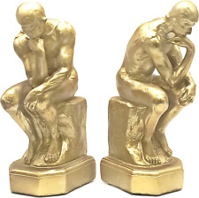 25594 Thinker Bookends 9 Inch Big Vintage Gold Rustic Cool Unique Book Ends Heav picture