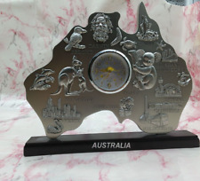 Australia Map Clock Pewter Souvenir Silver- Large Aussie Collectible picture