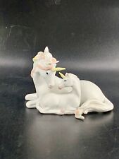 Vintage 1987 Enesco Porcelain Unicorn Figurine With Baby Made in Taiwan picture