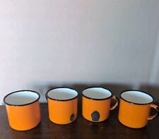 Vintage Huta Silesia Enamelware Orange Mugs Tin Whiskey Cups Poland Camping  picture