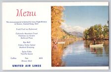 Postcard United Airlines Dinner Menu Denver Colorado Fishing Dog Boat Vintage picture