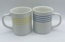 Two Vintage Coffee Mugs Made in Korea Sunny Pattern 21162 Yellow Blue Stripes picture