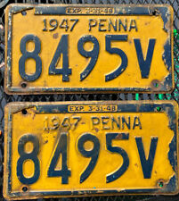 2 Expired Vintage 1947 Pennsylvania License Plate  Man Cave Souvenir Tag ALPACA picture