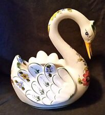 Swan Vase Pereiras Portugal Planter Vintage #1562 Floral Waterfowl Painted Art  picture
