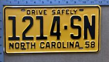 1958 North Carolina truck license plate 1214 SN SHOW TRUCK READY 13829 picture