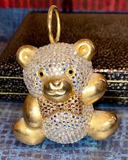 Judith Leiber Teddy Bear Baby Rattle Clear Crystals Gold Bow Tie EUC picture