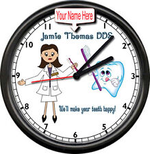 Personalized Your Name Female Dentist Happy Tooth Teeth Gift DDS Sign Wall Clock picture