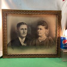 Vtg Victorian Barbola FORGET-ME-NOT Frame HANDSOME COUPLE Sepia Portrait Glass picture