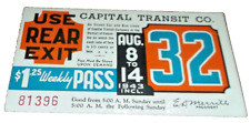 AUGUST 1943 CAPITAL TRANSIT BUS AND STREET CAR WEEKLY PASS picture