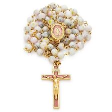 White Rosary Glass Beads Catholic Prayer Necklace Blessed By Pope Made in Italy picture