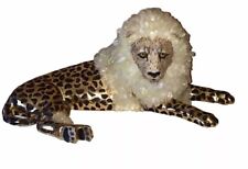 RARE MCM Gold Ceramic Leapord Lion CAT Figurine Adorned Geode Crystals 17” Nice picture