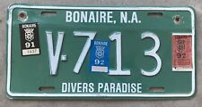 BONAIRE LICENSE PLATE #V713 WITH 3 REGISTRATION STICKERS, RARE DEAD COUNTRY picture
