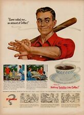1951 Pan American Coffee Bureau 50s Vintage Print Ad Beans Dad Baseball Bat Fami picture
