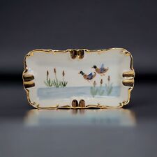 Vintage Porcelain Hand Painted Gold Bordered Ashtray Duck In Flight Signed picture