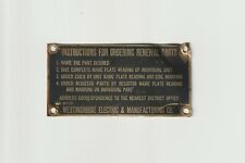 Salvaged Westinghouse Brass Advertising plaque Renewal Parts Badge Sept 1922 picture