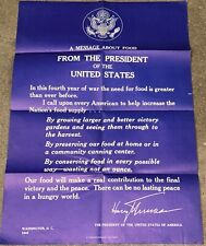 Food Propaganda Message President Of The United States 1945 World War II Poster picture