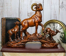 Rustic Country Bighorn Sheep Ram With Lambs On Rock Faux Mahogany Wood Figurine picture