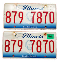 2 Illinois Land of Lincoln Red White Metal 2011 Expired License Plates 879 7870 picture