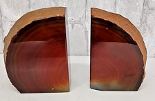 Pair of Stone Agate Geode Bookends -Red And Brown Tones 5” picture