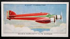 SAVOIA MARCHETTI S79   Italian Bomber   Original 1930's Colour Card  GB08M picture