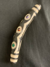 Large Tibetan Old Agate Dzi Inlay Silver *6Eyed* Horned Bead picture