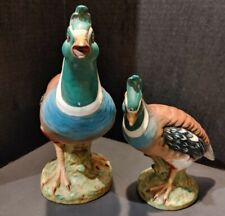 Quail Figurines Set of 2 LG VTG Ceramic Blue, Green, Brown Numbered Pair 23/533 picture