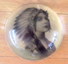 Native American Indian Maiden Photo Glass Paperweight Good Cond picture