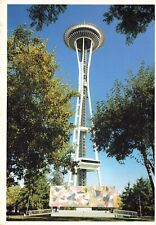Postcard WA Seattle Space Needle Observation Deck Rotating Restaurant Mural picture