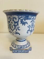 Bombay Co. Blue and White Ceramic Planter Pedestal Scalloped Edges 8 in x 7 in picture