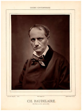 Portrait of Charles Baudelaire, original 1862 photoglypty vintage print, picture