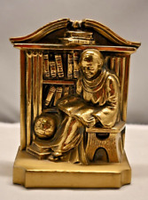 Vtg USA Philadelphia Manufacturing PM Solid Brass Bookend Monk Scholar picture