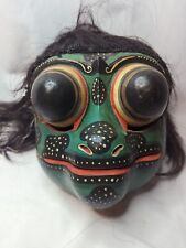 Vintage Indonesian Godogan Frog Mask Carved Wood With Bali Ox Hair Hinged picture