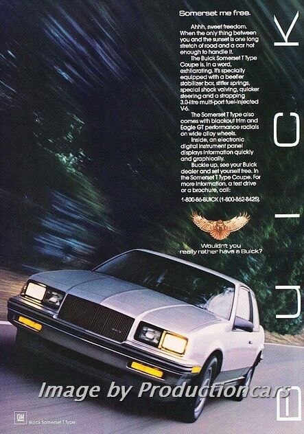 1986 Buick Somerset Regal T-Type - Original Advertisement Print Art Car Ad J721