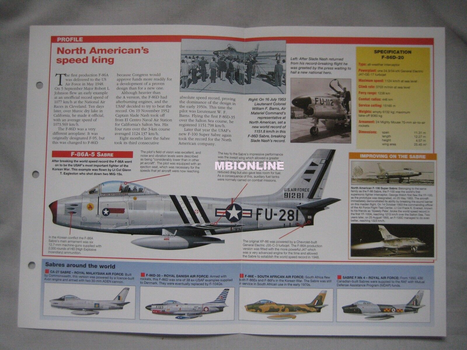 Aircraft of the World Card 42 , Group - North American F-86 Sabre