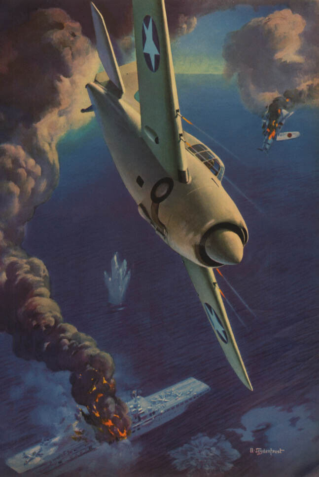 Grumman F4F-3 Wildcat in dogfight by Alexander Leydenfrost: Esquire page 1942