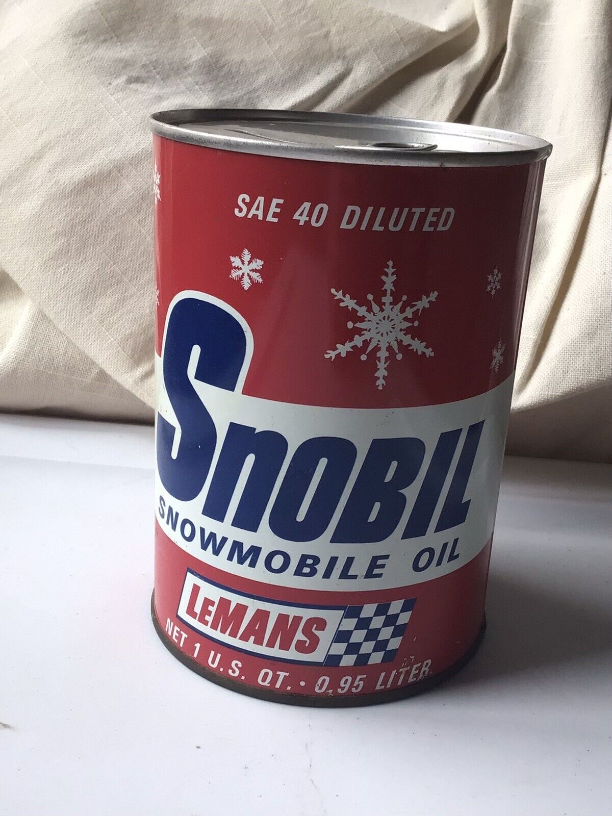 Vintage Rare Snobil Snowmobile 1 Quart Oil Can Lemans Unopened FULL - Janesville