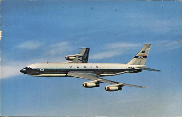 Aircraft 1965 Varig Airlines Boeing 707 Varig Chrome Postcard 5c stamp Vintage