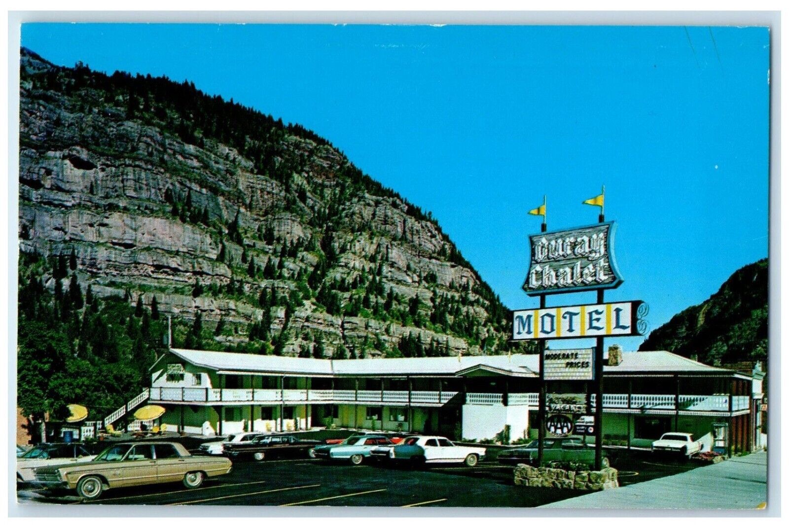 1969 Ouray Chalet Motel Parking  Switzerland America Ouray Colorado Postcard