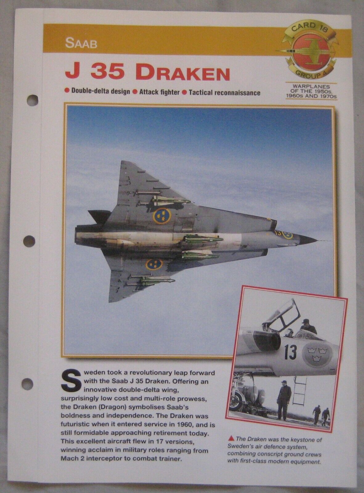 Aircraft of the World Card 18 , Group 4 - Saab J35 Draken