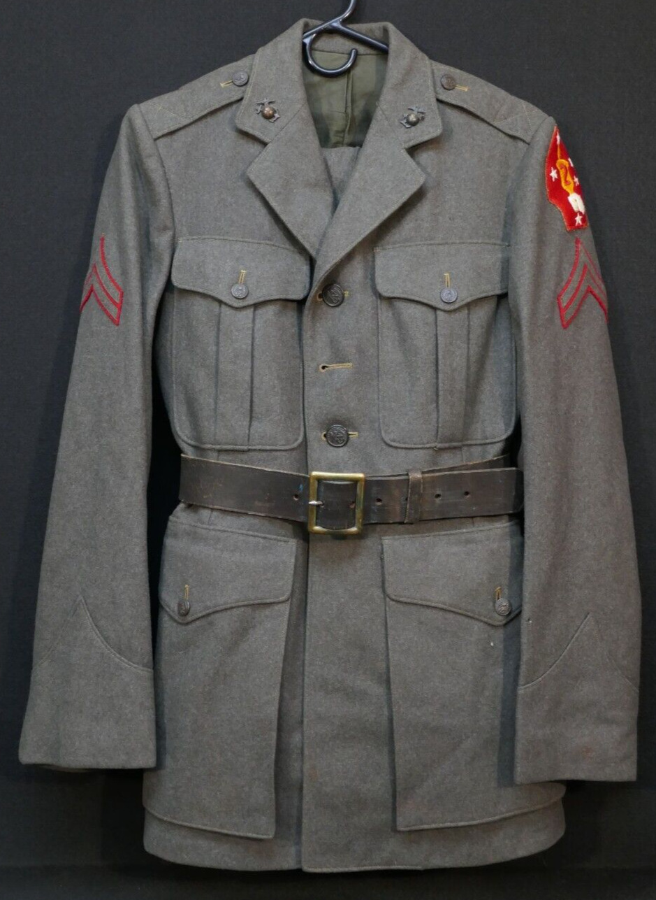 WWII USMC 2nd Marine Corps Division Corporal Uniform 1942 Named, Trousers & Belt